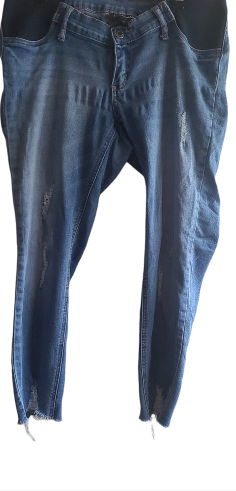Indigo blue medium distressed skinny maternity jeans